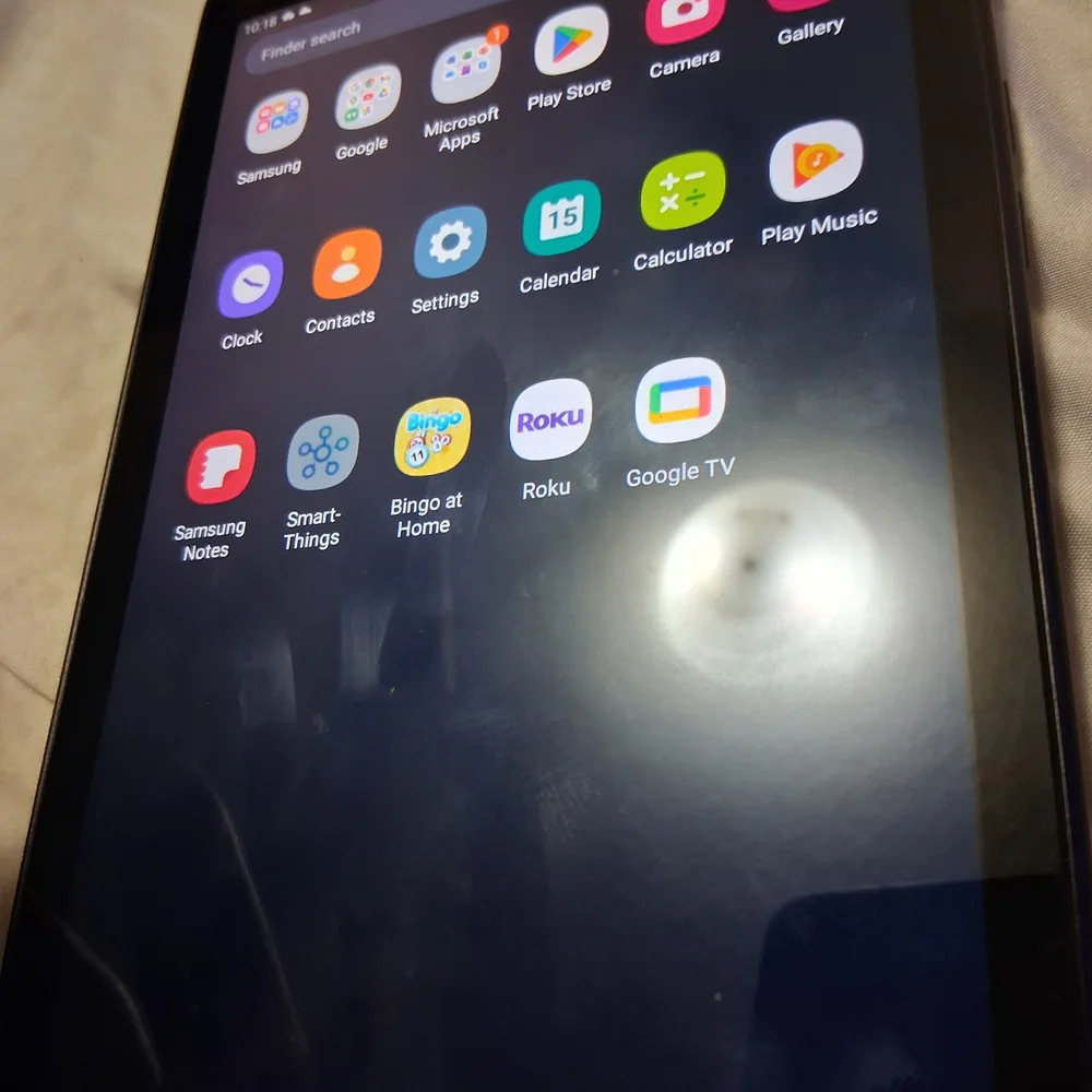 Samsung Tablet with Black Bezel and Blue Display